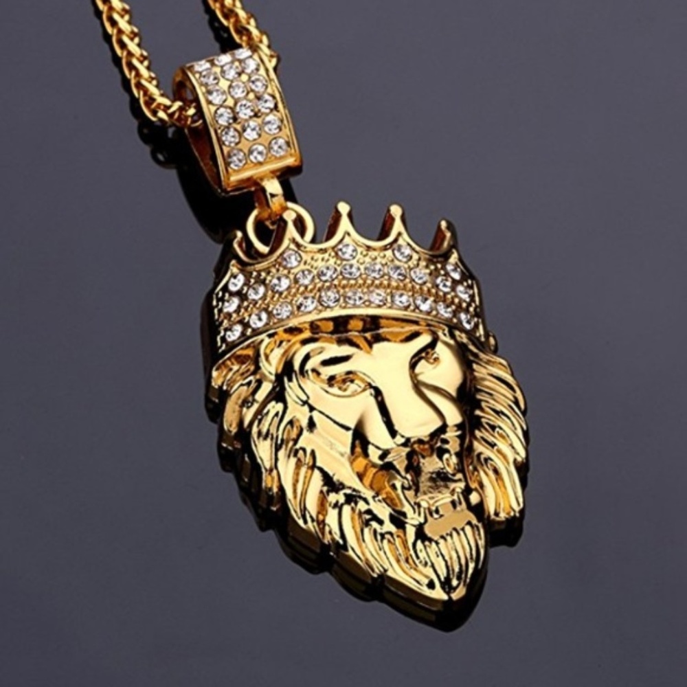 Mens REAL 18k Gold Plated Lion Neclace